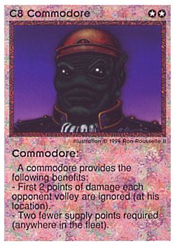 Need: 0    Want: 1    Have: 4 (+20)    Will Trade: 0    In Storage: 0              C8 ‑ Commodore  Set: PE  Rarity: V1    Artist: Ron Rousselle II    
