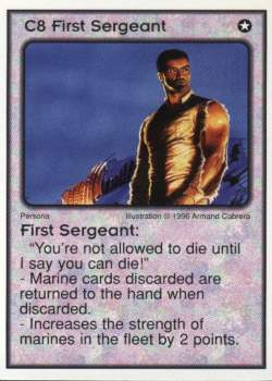 Need: 2    Want: 10    Have: 1    Will Trade: 0    In Storage: 0              C8 ‑ First Sergeant  Set: Per  Rarity: V1    Artist: Armand Cabrera    