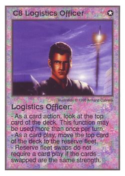 Need: 2    Want: 10    Have: 1    Will Trade: 0    In Storage: 0              C8 ‑ Logistics Officer  Set: Per  Rarity: V1    Artist: Armand Cabrera    