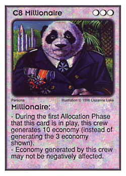 Need: 3    Want: 8    Have: 2    Will Trade: 0    In Storage: 0              C8 ‑ Millionaire  Set: Per  Rarity: V1    Artist: Lissanne Lake    