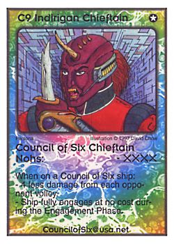 Need: 0    Want: 11    Have: 2    Will Trade: 0    In Storage: 0              C9 ‑ Indirigan Chieftain ‑ Council of Six Chieftian Nohs  Set: Pro6  Rarity: Pro6    Artist: David Chow    