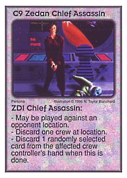 Need: 2    Want: 8    Have: 3    Will Trade: 0    In Storage: 0              C9 ‑ Zedan Chief Assassin ‑ ZDI Chief Assassin  Set: Per  Rarity: V1    Artist: N. Taylor Blanchard    