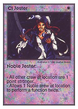 Need: 0    Want: 0    Have: 13    Will Trade: 5    In Storage: 1              C1 ‑ Jester ‑ Noble Jester  Set: Per  Rarity: U1    Artist: Heather Bruton    