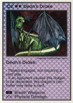 Need: 1    Want: 12    Have: 0    Will Trade: 0    In Storage: 0              D2 ‑ Deans Drake  Set: Pro6  Rarity: Pro6    Artist: William Garris    