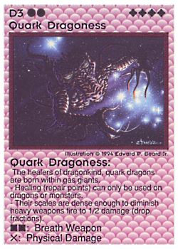 Need: 0    Want: 0    Have: 21 (+48)    Will Trade: 17    In Storage: 12              D3 ‑ Quark Dragoness  Set: PE  Rarity: R1    Artist: Edward P. Beard Jr.    