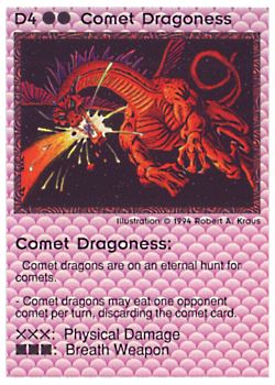 Need: 0    Want: 0    Have: 35 (+1)    Will Trade: 28    In Storage: 22              D4 ‑ Comet Dragoness (Small Text)  Set: PE  Rarity: U1    Artist: Robert A. Kraus    