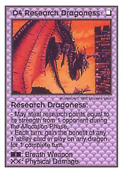 Need: 0    Want: 0    Have: 16    Will Trade: 8    In Storage: 3              D4 ‑ Research Dragoness  Set: Per  Rarity: U1    Artist: Lissanne Lake    