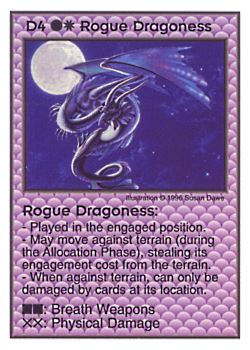 Need: 0    Want: 0    Have: 45    Will Trade: 37    In Storage: 32              D4 ‑ Rogue Dragoness  Set: Pir  Rarity: U1    Artist: Susan Dawe    