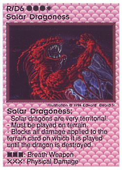 Need: 0    Want: 0    Have: 22 (+42)    Will Trade: 19    In Storage: 14              R/D6 ‑ Solar Dragoness  Set: PE  Rarity: V2    Artist: Edward P. Beard Jr.    