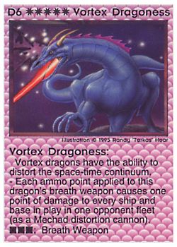 Need: 0    Want: 3    Have: 10    Will Trade: 0    In Storage: 1              D6 ‑ Vortex Dragoness  Set: NE  Rarity: V1    Artist: Randy 'Tarkas' Hoar    