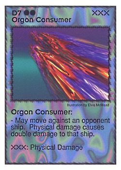 Need: 0    Want: 3    Have: 4    Will Trade: 0    In Storage: 0              D7 ‑ Orgon Consumer  Set: GI  Rarity: V2    Artist: Elvis McMaad    