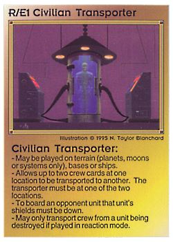 Need: 0 Want: 0 Have: 70 Will Trade: 62 In Storage: 45 R/E1 ‑ Civilian Transporter Set: NE Rarity: C1 Artist: N. Taylor Blanchard Need: 0 Want: 0 Have: 70 Will Trade: 62 In Storage: 45 R/E1 ‑ Civilian Transporter Set: NE Rarity: C1 Artist: N. Taylor Blanchard