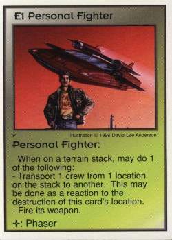 Need: 0    Want: 9    Have: 4    Will Trade: 0    In Storage: 0              E1 ‑ Personal Fighter  Set: GI  Rarity: U1    Artist: David Lee Anderson    