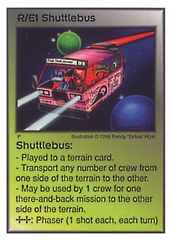 Need: 0    Want: 0    Have: 13    Will Trade: 5    In Storage: 0              R/E1 ‑ Shuttlebus  Set: CC  Rarity: U    Artist: Randy 'Tarkas' Hoar    