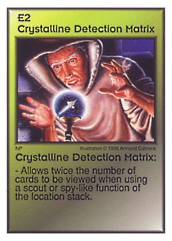 Need: 0    Want: 7    Have: 6    Will Trade: 0    In Storage: 1              E2 ‑ Crystalline Detection Matrix  Set: Per  Rarity: U1    Artist: Armand Cabrera    