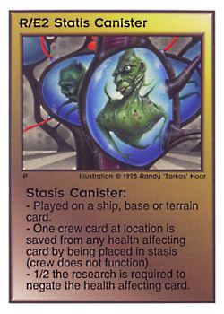 Need: 0    Want: 0    Have: 120    Will Trade: 112    In Storage: 50              R/E2 ‑ Stasis Canister  Set: TG  Rarity: U1    Artist: Randy 'Tarkas' Hoar    