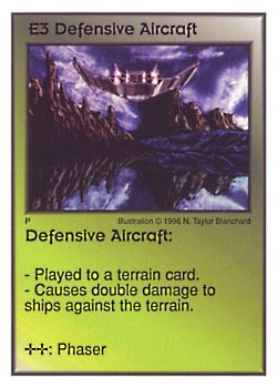 Need: 0    Want: 4    Have: 9    Will Trade: 0    In Storage: 0              E3 ‑ Defensive Aircraft  Set: Per  Rarity: U1    Artist: N. Taylor Blanchard    