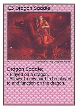 Need: 0    Want: 0    Have: 14    Will Trade: 6    In Storage: 1              E3 ‑ Dragon Saddle  Set: AT  Rarity: R1    Artist: Douglas Chaffee    
