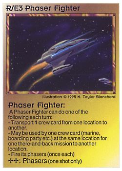 Need: 0 Want: 0 Have: 21 Will Trade: 13 In Storage: 8 R/E3 ‑ Phaser Fighter Set: NE Rarity: U1 Artist: N. Taylor Blanchard Need: 0 Want: 0 Have: 21 Will Trade: 13 In Storage: 8 R/E3 ‑ Phaser Fighter Set: NE Rarity: U1 Artist: N. Taylor Blanchard