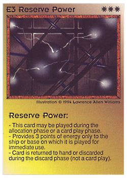 Need: 0    Want: 0    Have: 37 (+97)    Will Trade: 33    In Storage: 20              E3 ‑ Reserve Power  Set: PE  Rarity: R1    Artist: Lawrence Allen Williams    