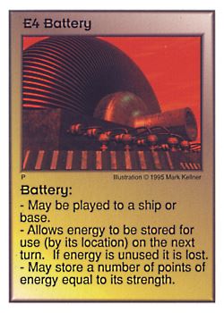 Need: 0    Want: 2    Have: 11    Will Trade: 0    In Storage: 5              E4 ‑ Battery  Set: AT  Rarity: U1    Artist: Michael Kelner*    