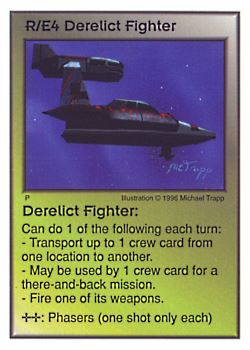 Need: 0    Want: 0    Have: 28    Will Trade: 20    In Storage: 15              R/E4 ‑ Derelict Fighter  Set: CC  Rarity: C    Artist: Michael Trapp    