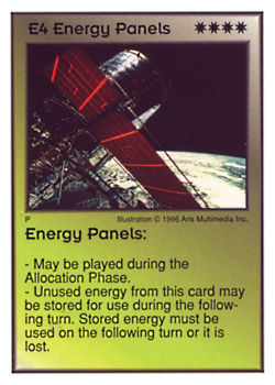 Need: 0    Want: 10    Have: 3    Will Trade: 0    In Storage: 0              E4 ‑ Energy Panels  Set: GI  Rarity: U1    Artist: Aris Multimedia Inc.    