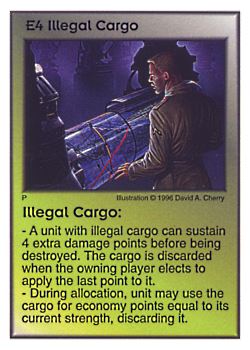 Need: 0    Want: 0    Have: 38    Will Trade: 30    In Storage: 25              E4 ‑ Illegal Cargo  Set: Pir  Rarity: U1    Artist: David A. Cherry    