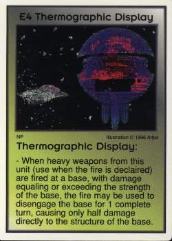 Need: 3    Want: 10    Have: 0    Will Trade: 0    In Storage: 0              E4 ‑ Thermographic Display (A Base)  Set: GI  Rarity: V1    Artist: Bob Wesson    