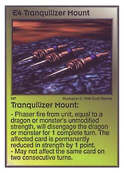 Need: 0    Want: 4    Have: 9    Will Trade: 0    In Storage: 1              E4 ‑ Tranquilizer Mount  Set: Per  Rarity: U1    Artist: Scott Werner    