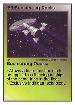 Need: 0    Want: 3    Have: 10    Will Trade: 0    In Storage: 1              E5 ‑ Boomerang Racks  Set: Per  Rarity: U1    Artist: George T. Henne Jr.    