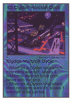 Need: 4    Want: 4    Have: 1    Will Trade: 0    In Storage: 0              E5 ‑ Clydon Warcraft Dock  Set: GI  Rarity: U1    Artist: Alan Clark    