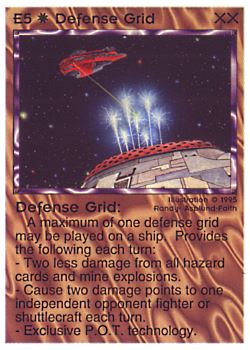 Need: 0    Want: 0    Have: 9 (+46)    Will Trade: 5    In Storage: 2              E5 ‑ Defense Grid  Set: NE  Rarity: R1    Artist: Randy Asplund‑Faith    