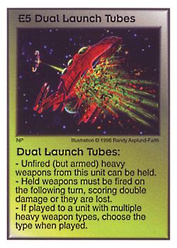 Need: 0    Want: 0    Have: 39    Will Trade: 31    In Storage: 26              E5 ‑ Dual Launch Tubes  Set: Pir  Rarity: U1    Artist: Randy Asplund‑Faith    