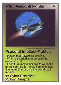Need: 0    Want: 0    Have: 12    Will Trade: 4    In Storage: 7              R/E5 ‑ Psycanti Fighter ‑ Psycanti Intellect Fighter  Set: Per  Rarity: U1    Artist: N. Taylor Blanchard    
