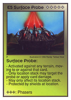 Need: 0    Want: 10    Have: 3    Will Trade: 0    In Storage: 1              E5 ‑ Surface Probe  Set: Per  Rarity: V1    Artist: Randy 'Tarkas' Hoar    