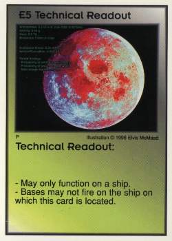 Need: 3    Want: 10    Have: 0    Will Trade: 0    In Storage: 0              E5 ‑ Technical Readout (Ship)  Set: GI  Rarity: V1    Artist: Elvis McMaad    