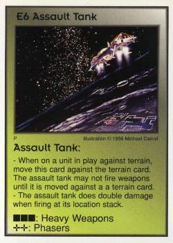Need: 2    Want: 10    Have: 1    Will Trade: 0    In Storage: 1              E6 ‑ Assault Tank  Set: Per  Rarity: V1    Artist: Michael Carroll    