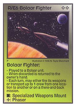 Need: 0    Want: 1    Have: 12    Will Trade: 0    In Storage: 1              R/E6 ‑ Bolaar Fighter  Set: Per  Rarity: U1    Artist: N. Taylor Blanchard    