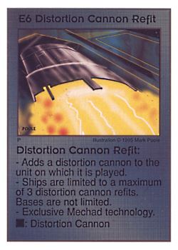 Need: 0    Want: 3    Have: 10    Will Trade: 0    In Storage: 2              E6 ‑ Distortion Cannon Refit  Set: AT  Rarity: R1    Artist: Mark Poole    