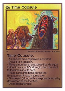 Need: 0    Want: 0    Have: 35    Will Trade: 29    In Storage: 21              E6 ‑ Time Capsule  Set: TG  Rarity: V1    Artist: Robert A. Kraus    