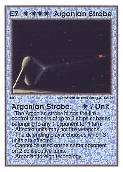 Need: 0 Want: 0 Have: 29 (+9) Will Trade: 26 In Storage: 23 E7 ‑ Argonian Strobe Set: UE Rarity: V1 Artist: Gary A. Kalin Need: 0 Want: 0 Have: 29 (+9) Will Trade: 26 In Storage: 23 E7 ‑ Argonian Strobe Set: UE Rarity: V1 Artist: Gary A. Kalin