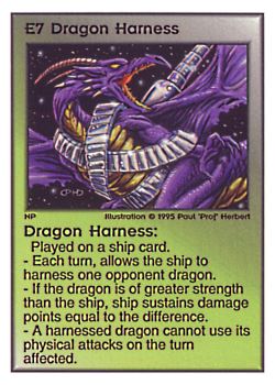Need: 0    Want: 0    Have: 170    Will Trade: 164    In Storage: 50              E7 ‑ Dragon Harness  Set: PoM  Rarity: R1    Artist: Paul 'Prof' Herbert    