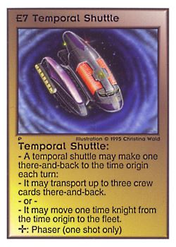 Need: 0    Want: 0    Have: 105 (+234)    Will Trade: 102    In Storage: 50              E7 ‑ Temporal Shuttle  Set: TG  Rarity: U1    Artist: Christina Wald    
