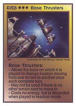 Need: 0    Want: 0    Have: 176    Will Trade: 172    In Storage: 50              R/E8 ‑ Base Thrusters  Set: TG  Rarity: R2    Artist: Randy 'Tarkas' Hoar    