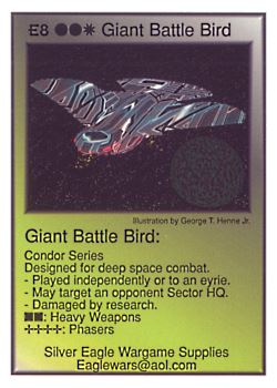 Need: 0 Want: 12 Have: 1 Will Trade: 0 In Storage: 0 E8 ‑ Giant Battle Bird (Condor Series) Set: Pro5 Rarity: Pro5 Artist: George T. Henne Jr. Need: 0 Want: 12 Have: 1 Will Trade: 0 In Storage: 0 E8 ‑ Giant Battle Bird (Condor Series) Set: Pro5 Rarity: Pro5 Artist: George T. Henne Jr.