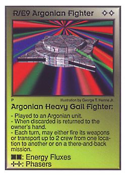 Need: 0    Want: 0    Have: 11    Will Trade: 7    In Storage: 3              R/E9 ‑ Argonian Fighter ‑ Argonian Heavy Gail Fighter  Set: Per  Rarity: U1    Artist: George T. Henne Jr.    