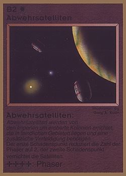 Need: 0    Want: 0    Have: 37 (+76)    Will Trade: 33    In Storage: 25              B2 ‑ Defensive Satellites (Abwehrsatelliten)  Set: GGB  Rarity: C1    Artist: Gary A. Kalin    