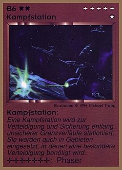 Need: 0    Want: 0    Have: 23 (+159)    Will Trade: 20    In Storage: 18              B6 ‑ Battlestation (Kampfstation)  Set: GGB  Rarity: R1    Artist: Michael Trapp    