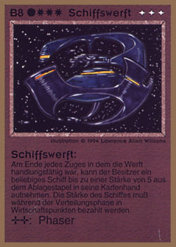 Need: 0    Want: 0    Have: 23 (+25)    Will Trade: 21    In Storage: 18              B8 ‑ Shipyard (Schiffswerft)  Set: GGB  Rarity: R1    Artist: Lawrence Allen Williams    